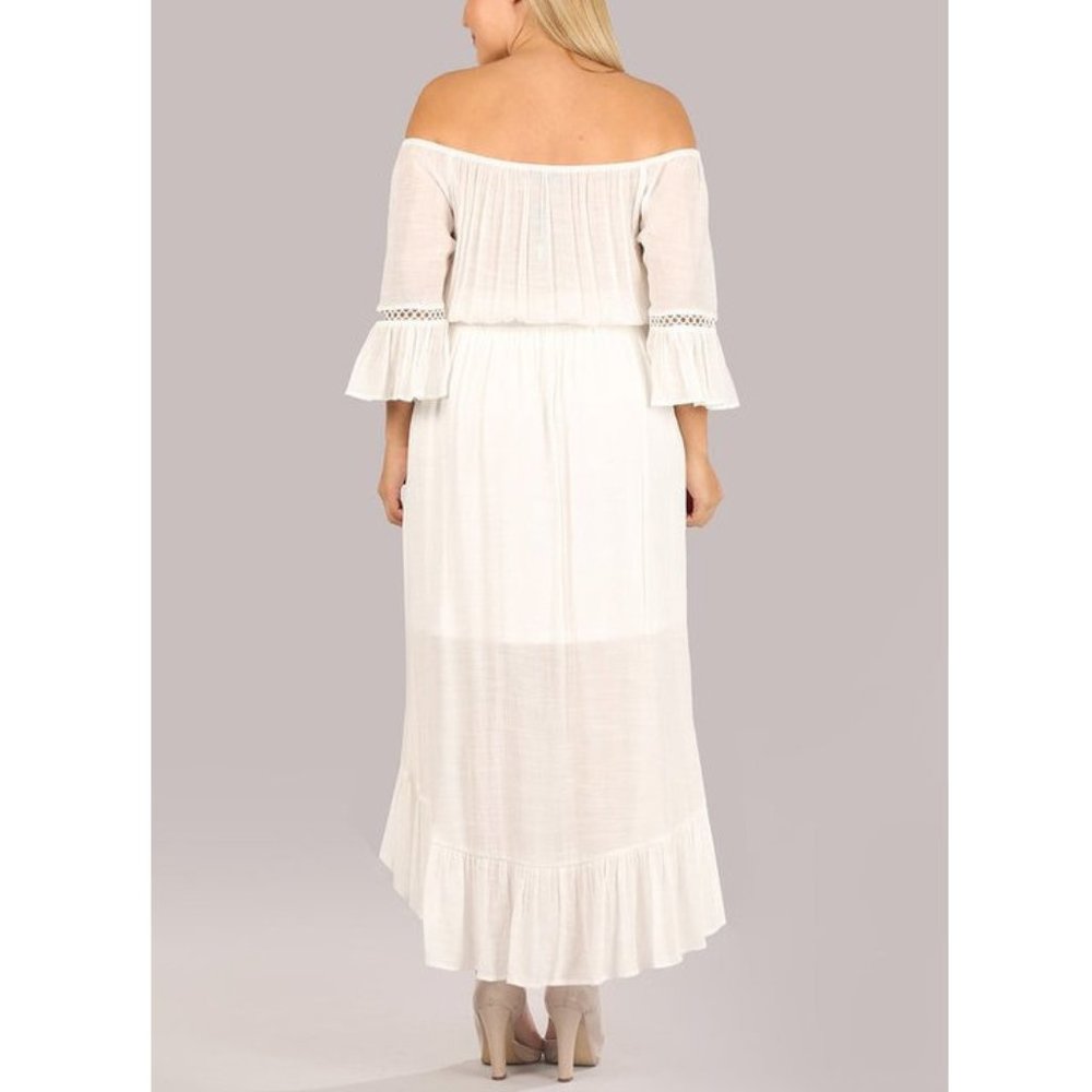 Boho Off Shoulder Hi Low Ruffle Maxi Dress - Picture 4 of 8